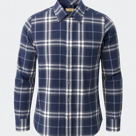 BURBERRY Shirt (M, Navy/Checkered, Cotton) - Picture 1 of 6